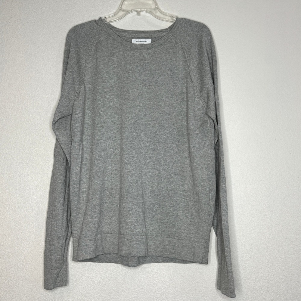 LINDBERGH Denmark Mens Cotton Sweater XXL/XL Lt Gray Crew Neck Preppy Minimalist